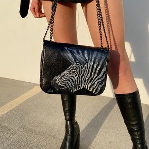 Hand Painted Zebra Shoulder Purse | Crossbody Bag